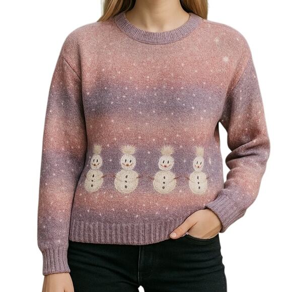 Vintage Talbots Snowman Mohair Sweater L | Holiday Ombre Confetti Knit Appliqué - Picture 1 of 16